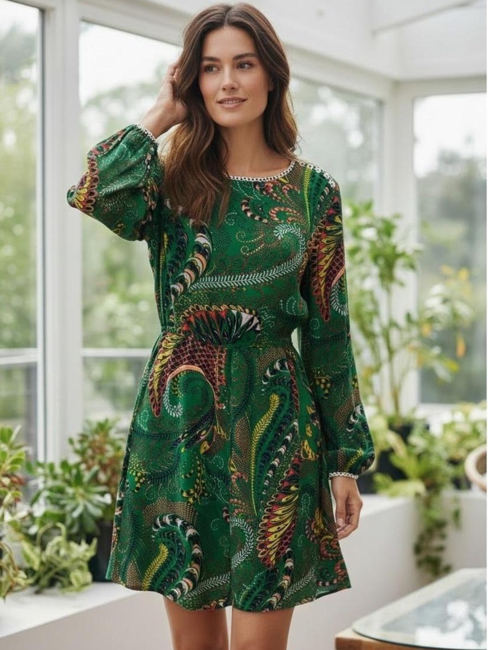 Anthropologie Maeve Janis Dress in Green Paisley